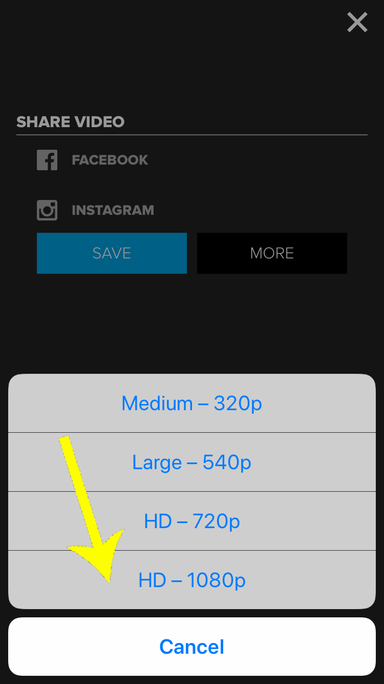 Choose your video encoding options (usually 1080p) with Splice for iPhone.