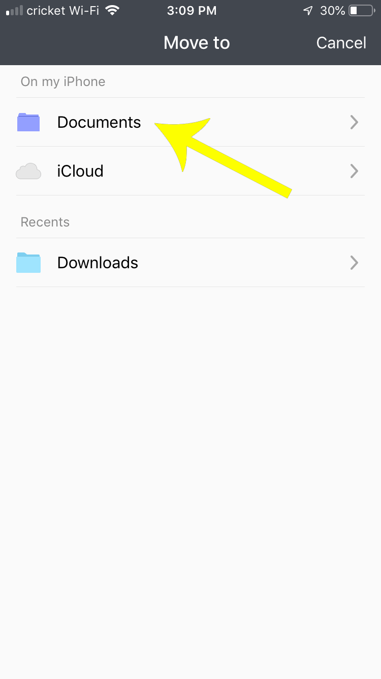 When the file browser opens, choose the Documents folder.