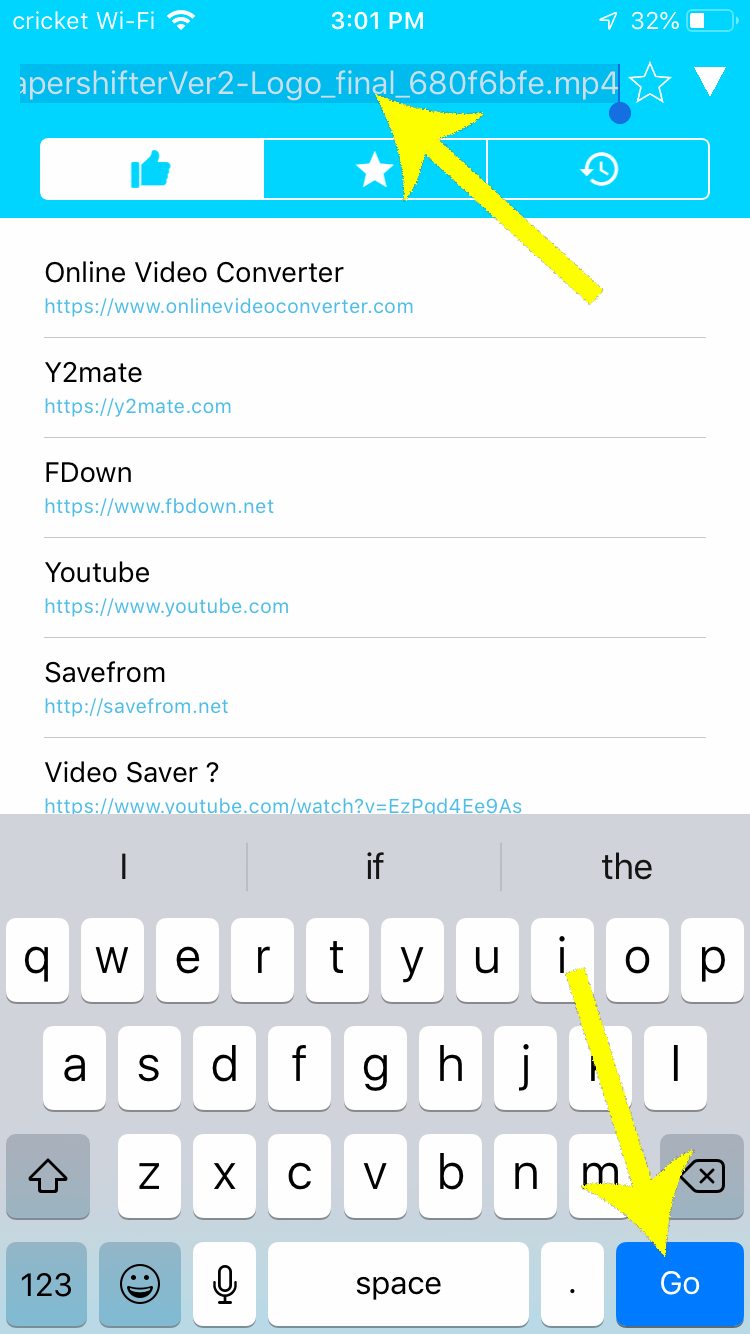 After pressing the Direct URL button, paste in the URL you copied from step one to begin saving your intro video to your iPhone.