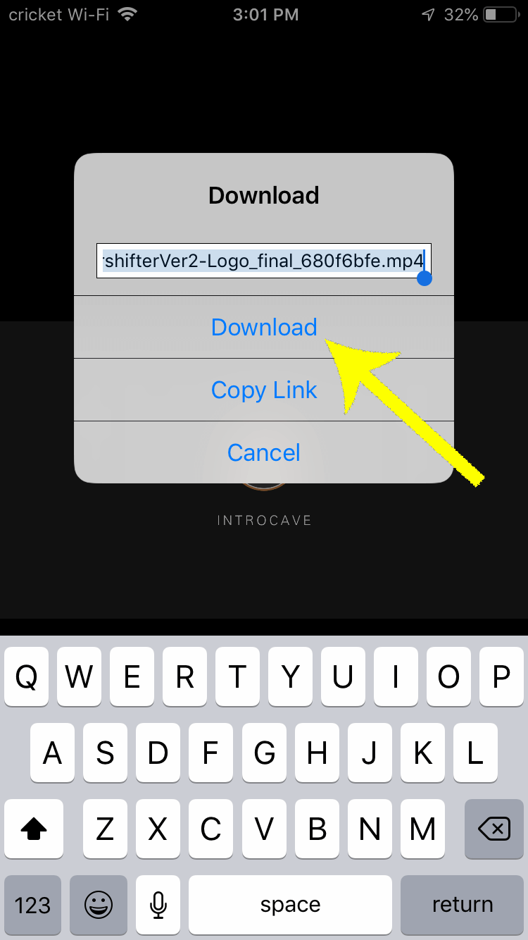 Press the download button to begin saving your intro video to your iPhone.
