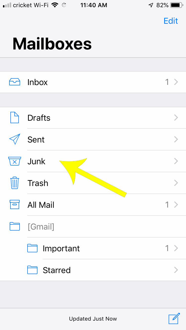 Tap on the Junk folder label to look in your spam folder for your intro video.