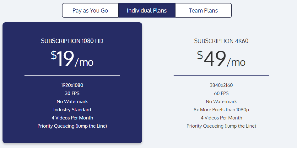Screenshot of launch pricing for individual plans.
