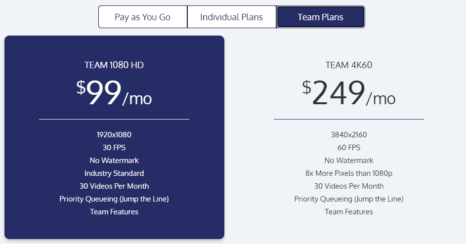 Screenshot of launch pricing for team plans.